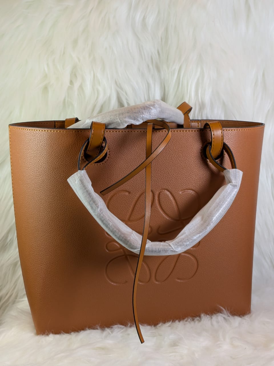 Beige Loewe Anagram Small Debossed Tote